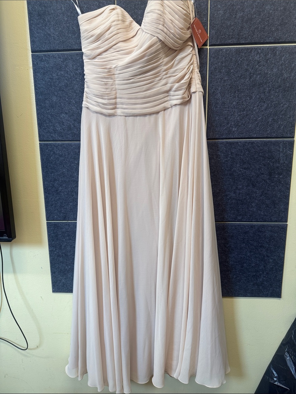 Strapless Pleated Bodice Chiffon Maxi Dress in Soft Blush
